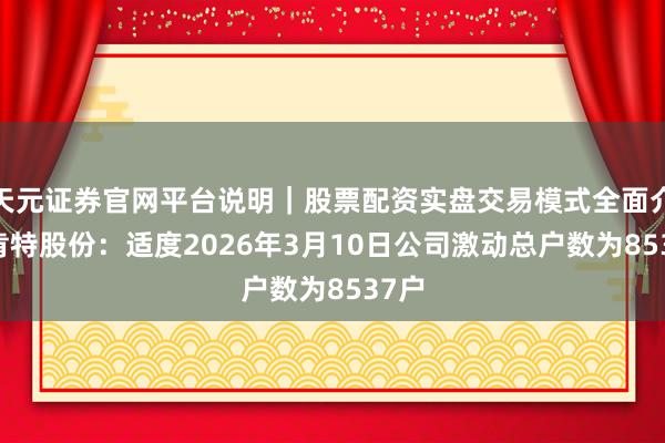 天元证券官网平台说明|股票配资实盘交易模式全面介绍 肯特股份:适度2026年3月10日公司激动总户数为8537户