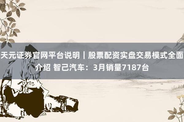 天元证券官网平台说明｜股票配资实盘交易模式全面介绍 智己汽车：3月销量7187台