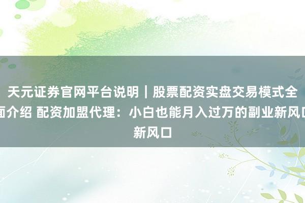 天元证券官网平台说明｜股票配资实盘交易模式全面介绍 配资加盟代理：小白也能月入过万的副业新风口